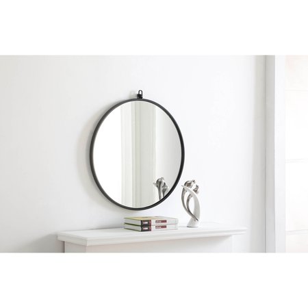 Elegant Decor Metal Frame Round Mirror With Decorative Hook 24 Inch Black Finish MR4051BK